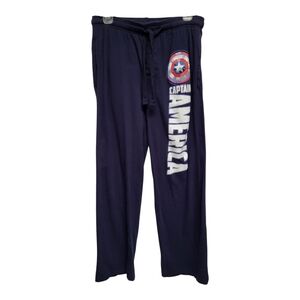 Marvel Men's Blue and Red Pajama Pants with Captain America Design - Size S